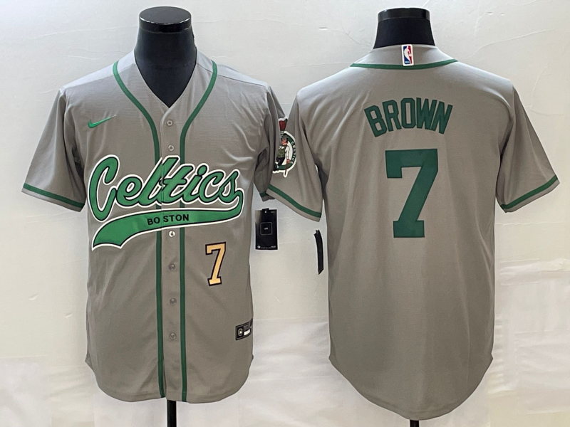Nike 2023 Men Boston Celtics #7 Brown Grey Nike NBA Jerseys